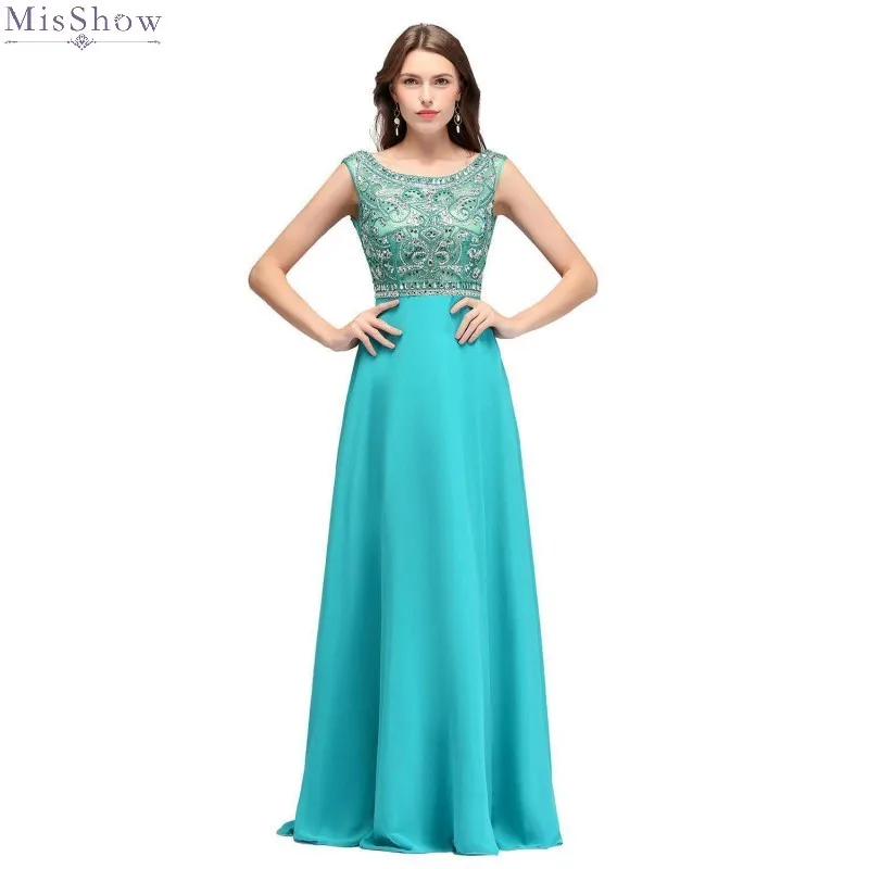 

Long Emerald Green Evening Dress A line Sleeveless Formal Prom Gown 2020 Rhinestone Chiffon robe de soiree Custom Made