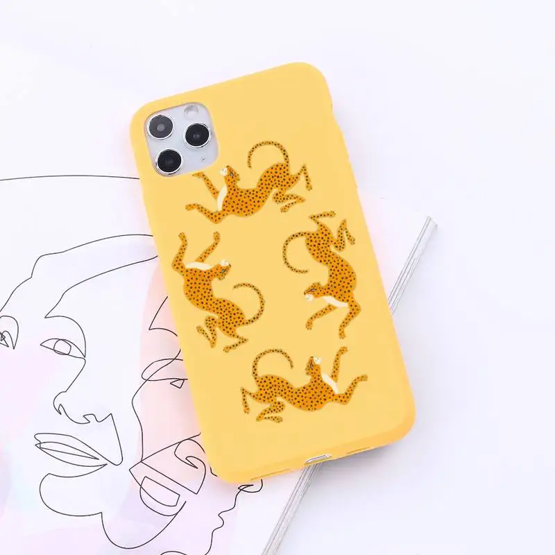 

Cartoon toned animal leopard Phone Case Candy Color for iPhone 6 7 8 11 12 s mini pro X XS XR MAX Plus