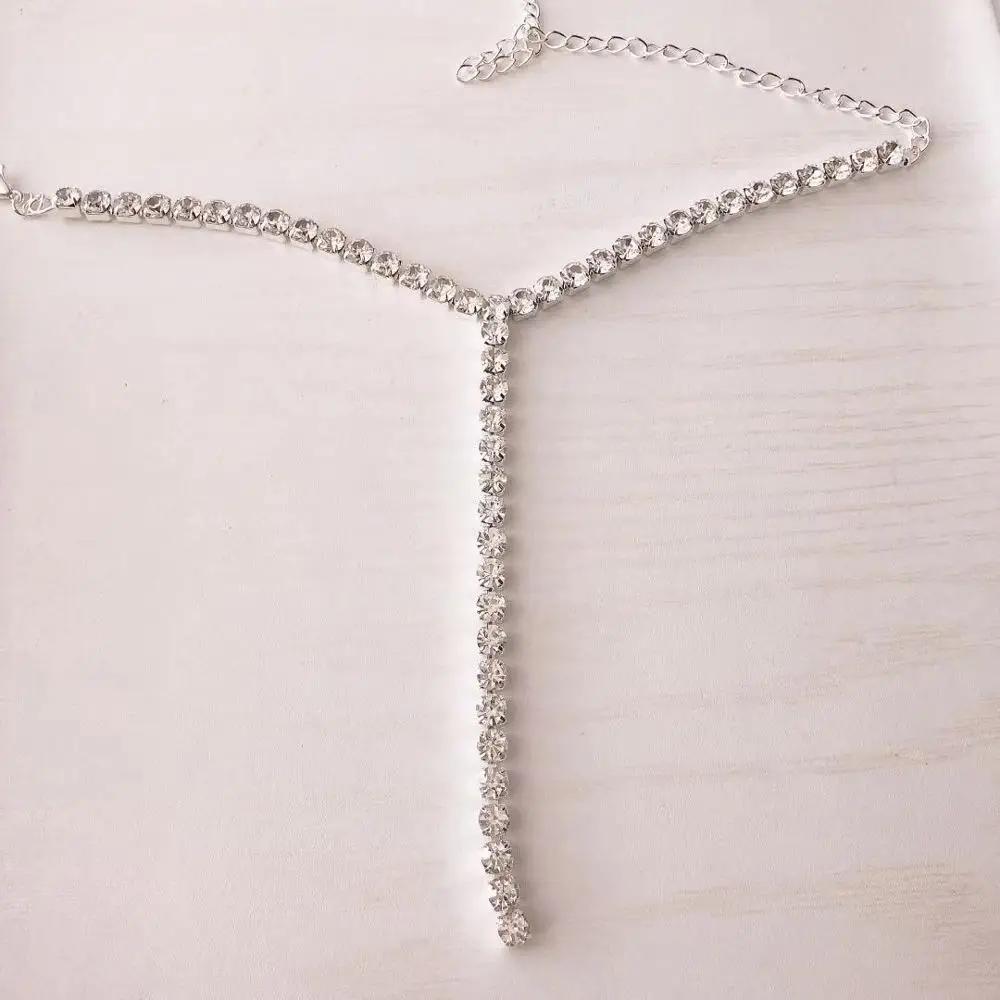 lFashion women's shining Rhinestone long Tassel Necklace luxury crystal neckline simple necklace jewelry accessories gif |