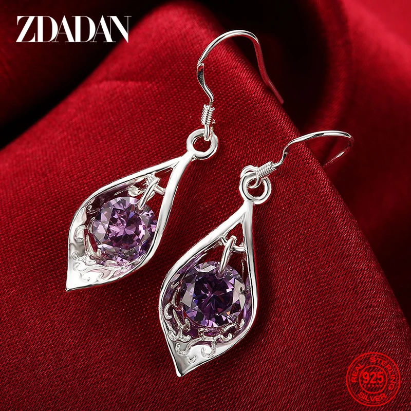 

ZDADAN 925 Silver Amethyst Drop Earrings For Women Water Drop Earring Fine Jewelry