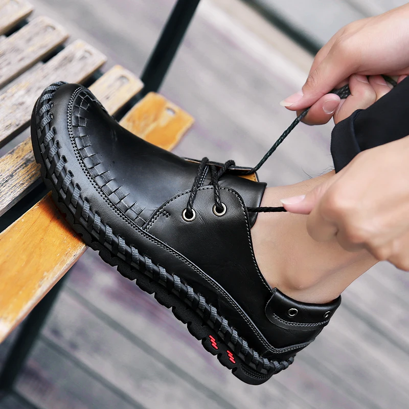 

Genuine Leather Mens Shoes handmade sewing Casual Luxury Brand Men Loafers Fashion Breathable Shoes Slip on Moccasins shoes