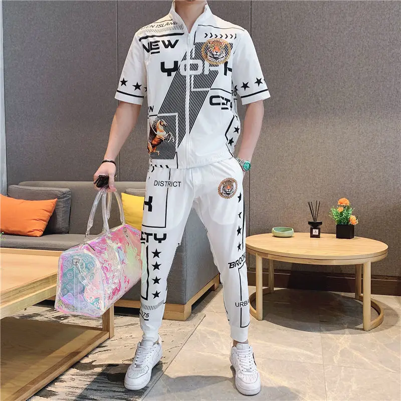 

2021 Summer New Ice Silk Suit Men's Korean Fashion Casual Sports Clothes Men's Two-piece Suit