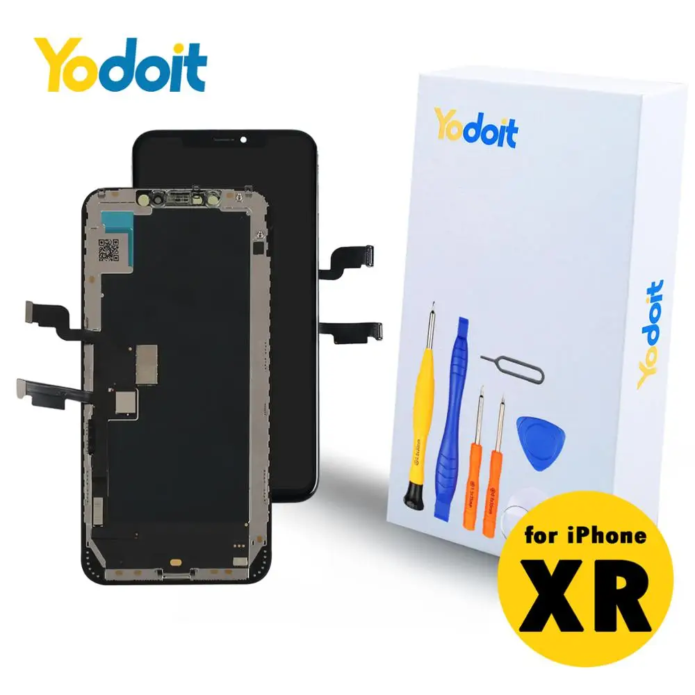 

ЖК-дисплей Yodoit для iPhone XR, сменный сенсорный экран с дигитайзером в сборе, держатель камеры, водонепроницаемый, на клейкой основе, с инструмен...