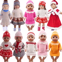 handmade woolen skirt hat winter warm suit doll clothes baby reborn for 43 cm doll 18 inch girls americanour generation gift