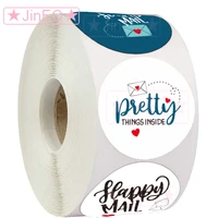 500pcs paper happy mail stickers 1 circle seal label stickers scrapbooking for thank you cards business packaging pretty gift