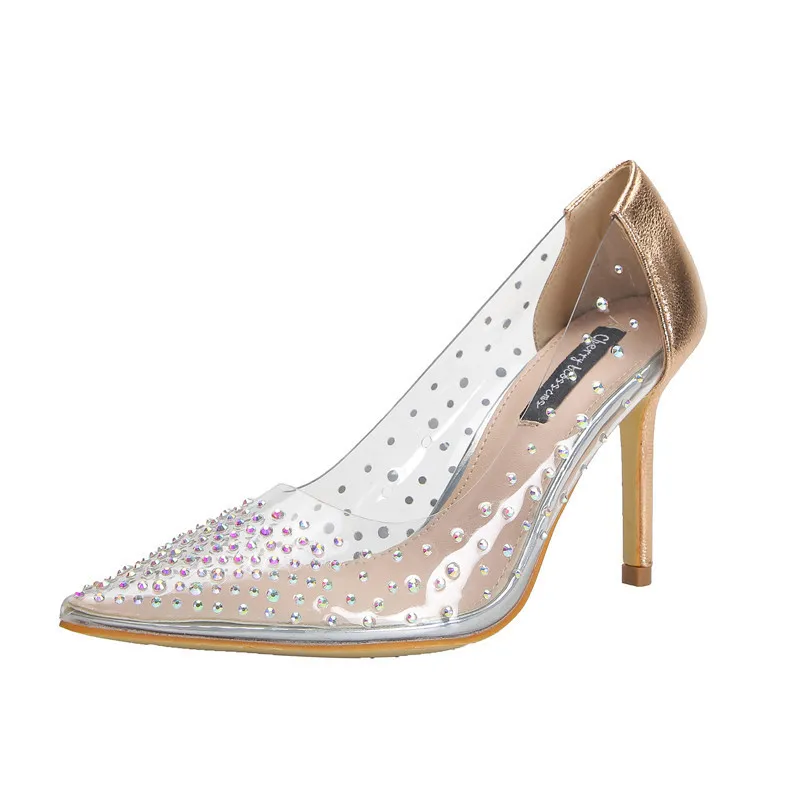 

women's shoes high heels, 891-9 2021 autumn transparent rhinestone