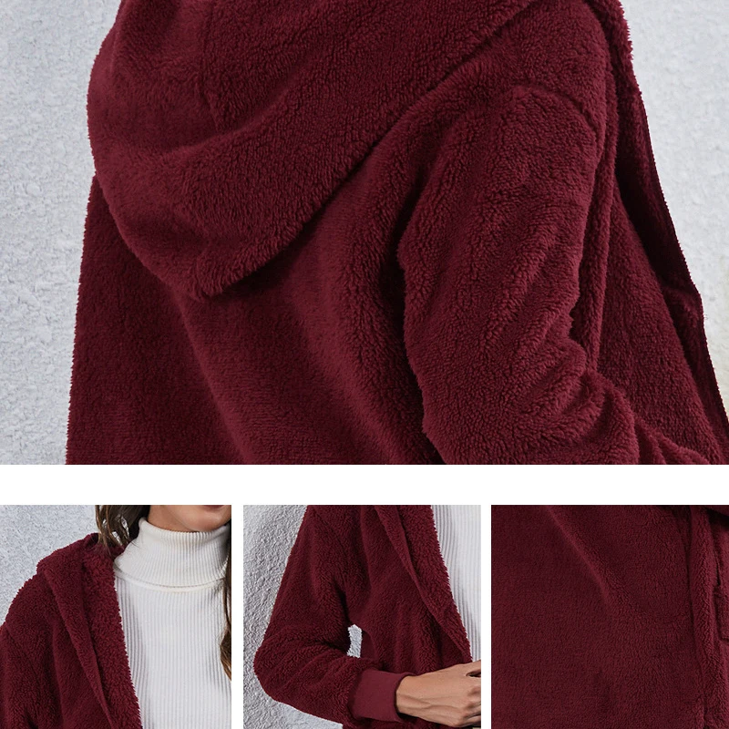 

2021 Women Long Oversized Hooded Cardigan Brown Plush Double-sided Warm Jacket Casual Loose Coat Korean Fashion Streetwear