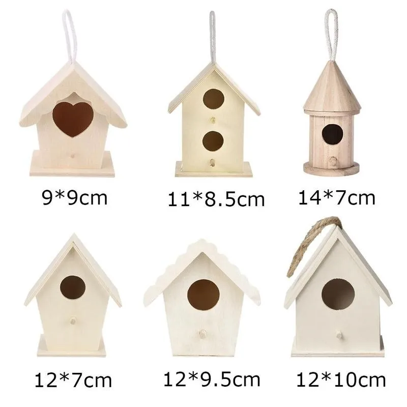 6 types bird wooden house mini creative wall mounted hanging nest gardening decoration birds wood home case pet supplies free global shipping