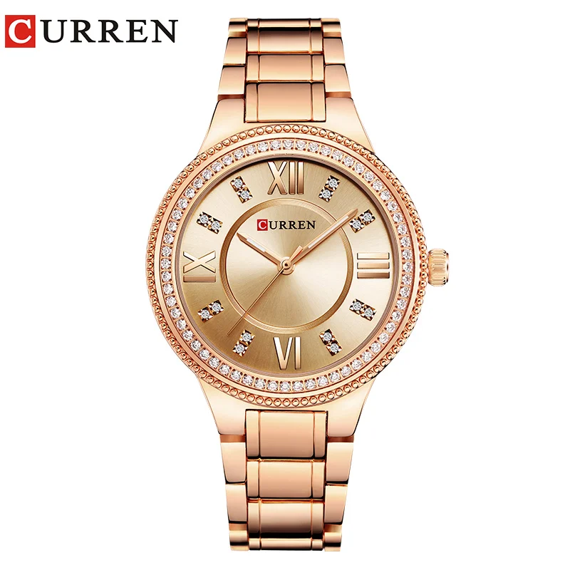 

CURREN Brand Luxury Women's Casual Watches Waterproof Wristwatch Women Fashion Dress Rhinestone Stainless Steel Ladies Clock