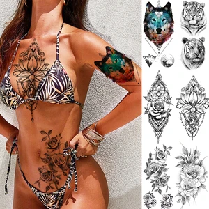 Модные сексуальные Подвески с красными цветами, наклейка с татуировкой, Женский нагрудный браслет, водостойкая татуировка для макияжа, временная татуировка под грудью