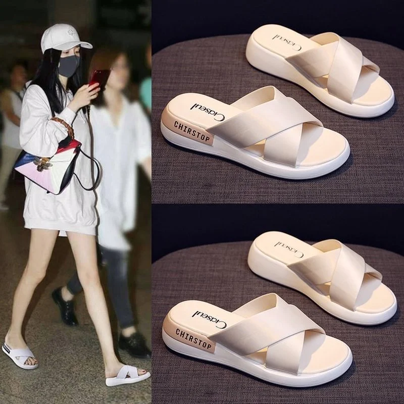 

Slippers women's summer wear thick-soled wedge sandals and slippers 2021 new fashion half-drag beach sandals and slippers