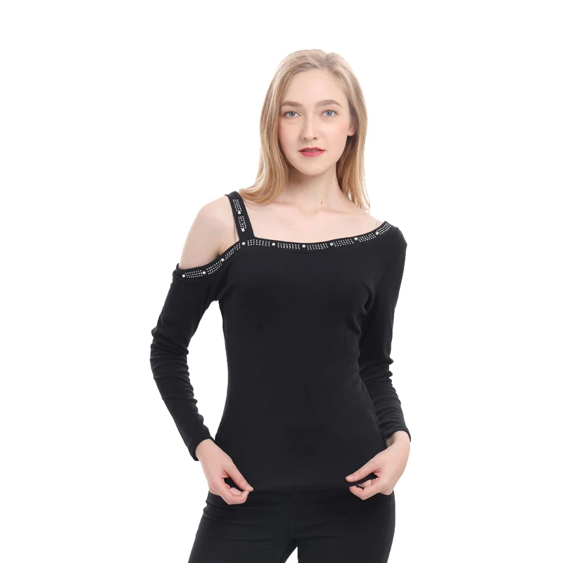 Женская футболка с бусинами топ длинными рукавами на одно плечо Сексуальная