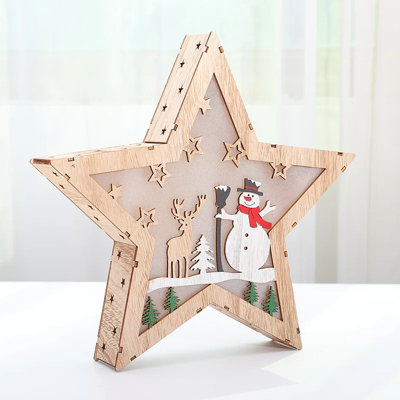 Pentagram snowman Светящийся деревянный Рождественский Санта-Клаус Снеговик, домик с пентаграммой, круглый Рождественский кулон, висячие украшения - Цвет: Pentagram snowman