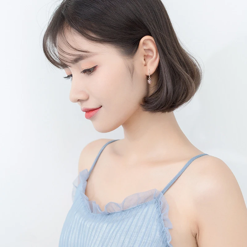 Modian 2019 Новый розовый Кристалл Шарм Висячие серьги Мода 925 стерлингового серебра