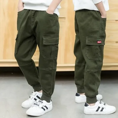 Джинсы детские спортивные с большими карманами повседневные свободные штаны из