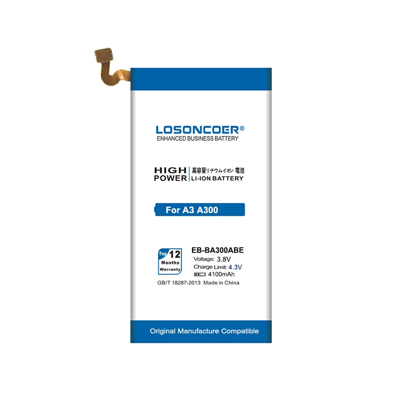 Аккумулятор LOSONCOER EB-BA300ABE 4100 мАч для Samsung Galaxy A3 2015 A3009 A300 A300H A300F A300G/M/FU A300X A3000 |