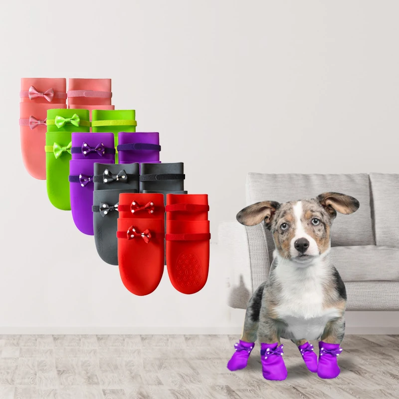 4 шт./компл. Водонепроницаемый Pet обувь резиновые сапожки для собак Носки с