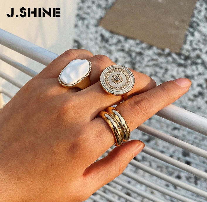 JShine панк Двухслойное золотистое металлическое кольцо 2020 Новые Модные Ретро