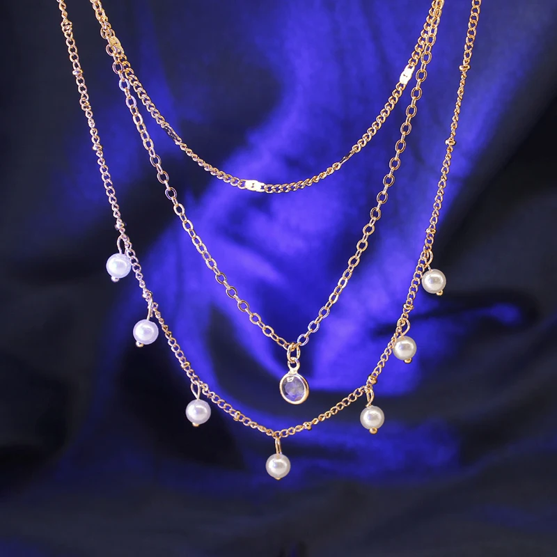 Женское многослойное ожерелье Colier с жемчугом и кристаллами | Украшения
