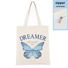 Ледяная зеленая милая сумка для покупок с принтом бабочки, винтажная Женская Холщовая Сумка-тоут, женские ручные сумки, корейские черные сумки-шопперы на плечо