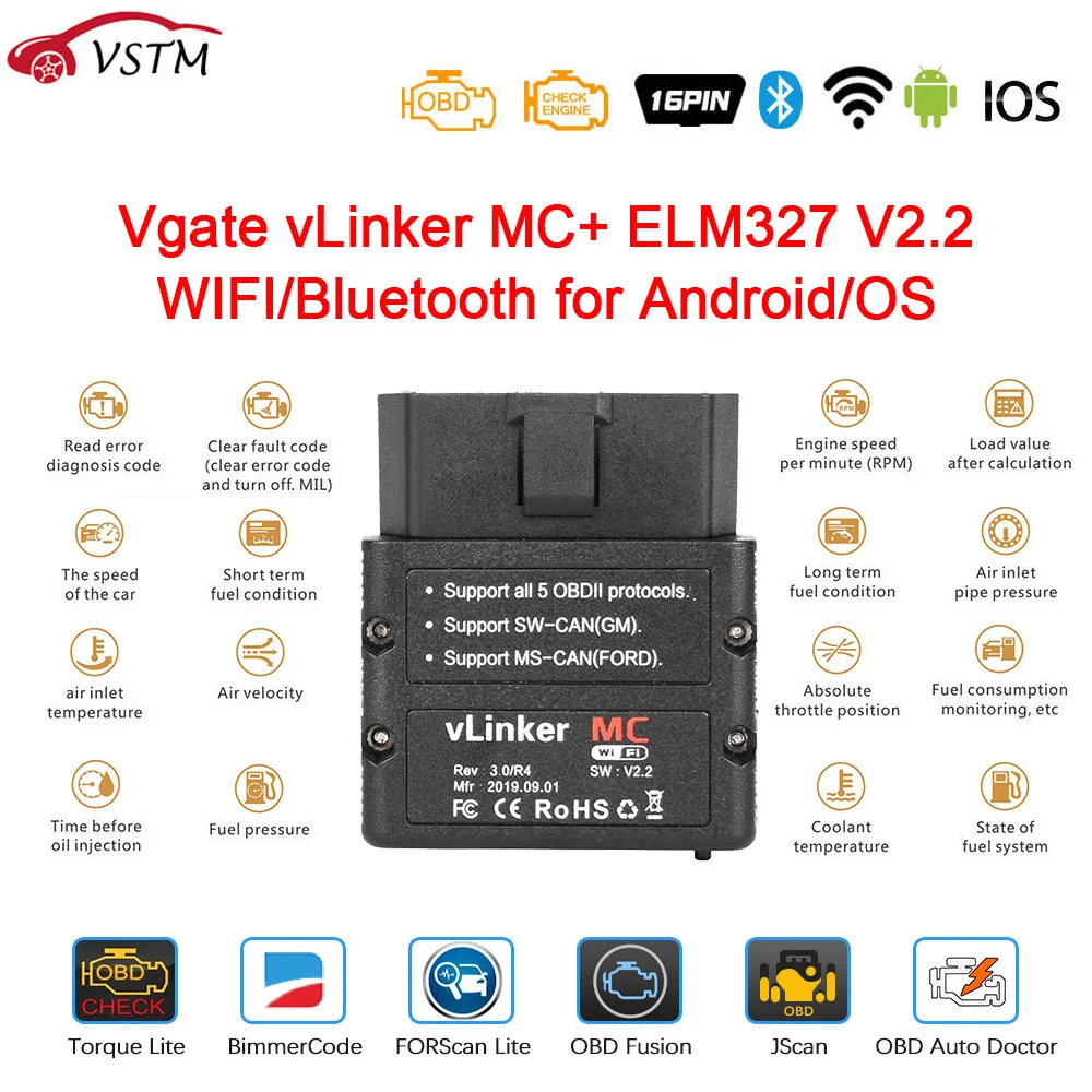 Vgate vLinker MC + ELM 327 V2.2 Bluetooth 4 0 WIFI ELM327 для Android/IOS сканер OBD 2 OBD2 автомобильный