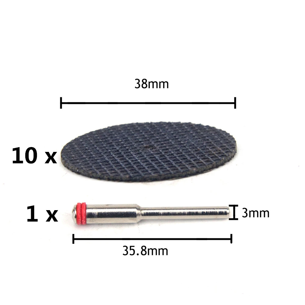 38mm Set POLIWELL 10 шт. двойное волокно веб смолы режущие диски+ 3 мм диаметр стержня отрезные колеса для металла Dremel поворотные тонкие режущие инструменты - Цвет: 38mm Set