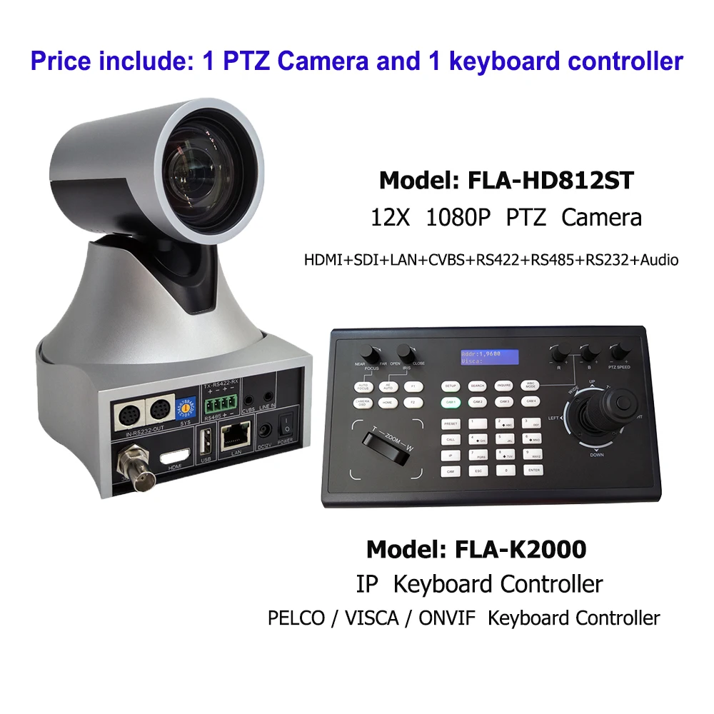

Широкоугольная PTZ-камера с 12-кратным зумом и 4D IP-джойстиком, контроллер клавиатуры для прямой трансляции/проведения конференций/трансляций