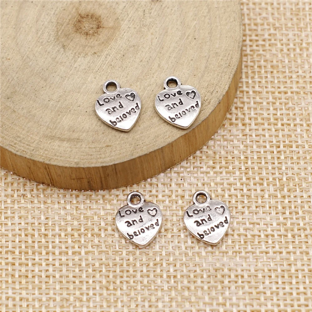 

200pcs 12x10mm Double Sided Love And Beloved Heart Charms Wholesale Antique Silver Color Pendant Charms Wholesale