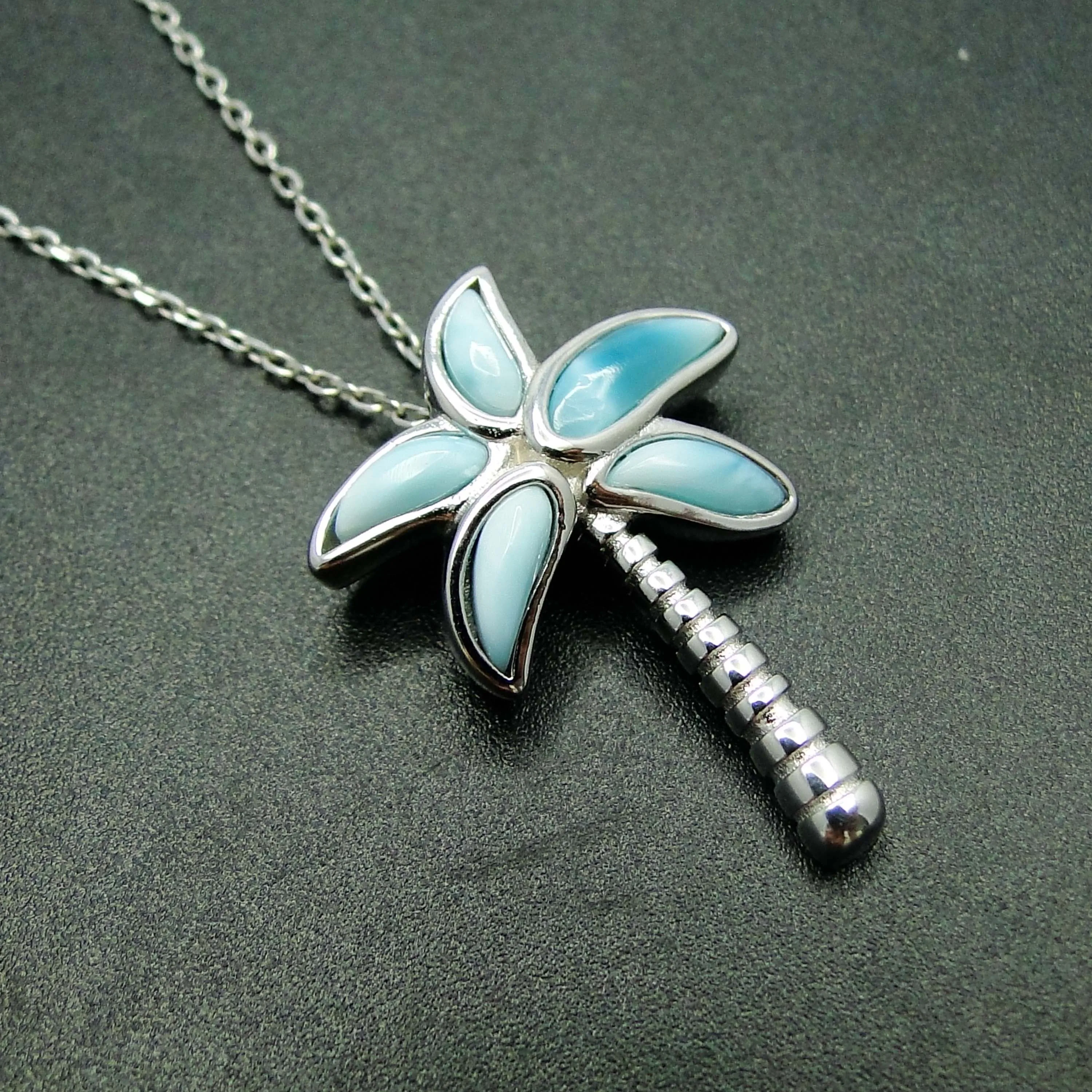 Высокое качество 100% стерлингового серебра 925 Ларимар кокосовое дерево кулон