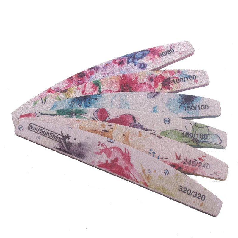

1pc Nail File Flower Printed Nail Buffer 80/100/150/180 Professional Manicure Tools Diferent Size Moon Style Nail Polish File
