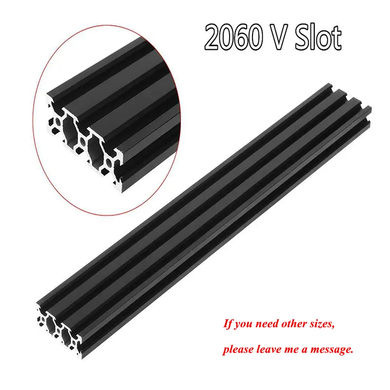 1PC BLACK 2060 V-Slot European Standard Anodized Aluminum Profile Extrusion 100MM-800MM Length Linear Rail for CNC 3D Printer