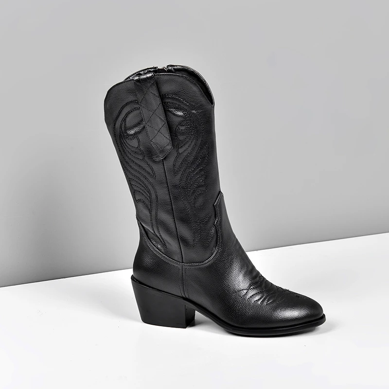 Женские ковбойские ботинки из ПУ кожи на танкетке с острым носком | Обувь