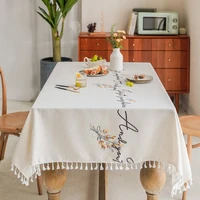 tablecloth spot hollow simple embroidered letter fabric tassel long stripes home table mat decoration coffee table table cloth