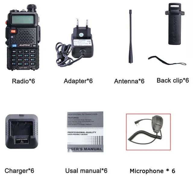 add 6 mic 6 шт. Baofeng 8 Вт UV-5R радиостанция рация СВЧ/УВЧ-трансивер Ручной UV 5R двухстороннее радио - Цвет: add 6 mic