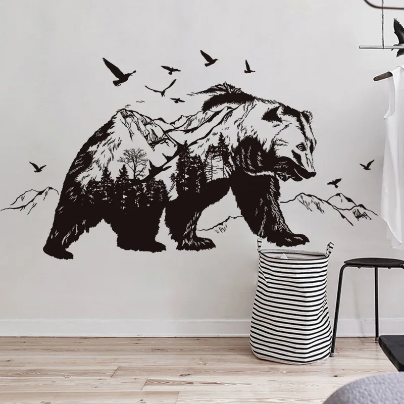 

Mountain Black Bear Transparent Film Living Room Bedroom Wall Sticker Creative Home Decoration backgroundWall stickers