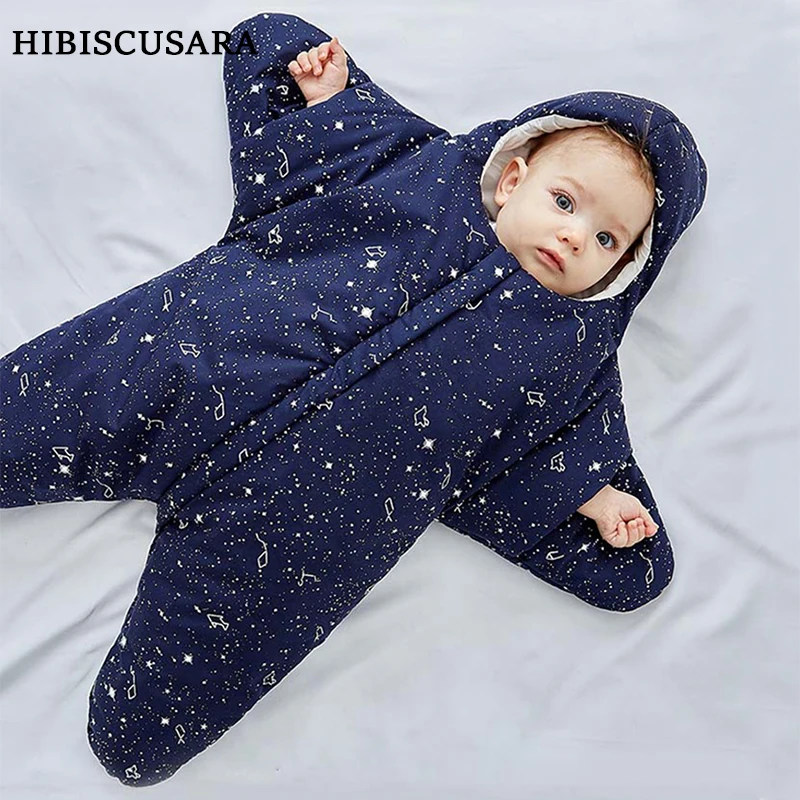 Cotton Warm Starfish Baby Sleeping Bag Winter Thicken Newborn Infant Sleepsacks Swaddle Star Boy Girl Quilted Stroller Hooded