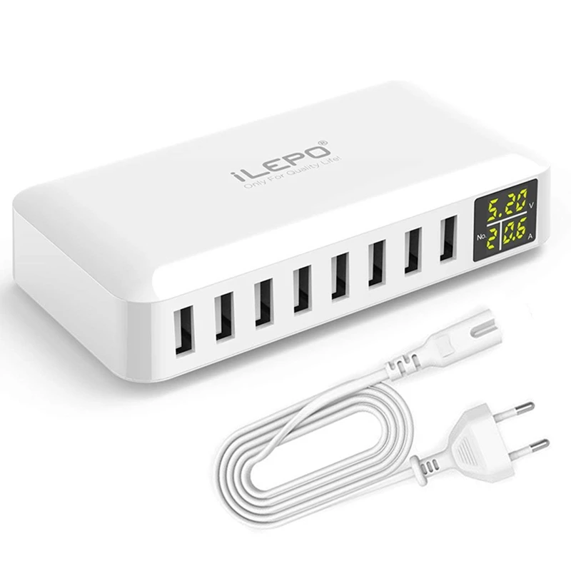 

iLEPO 40W QC3.0 8 Ports USB Fast Charger For iPhone Samsung Xiaomi Tablet Quick Charger For Huawei Samsung With LED Display