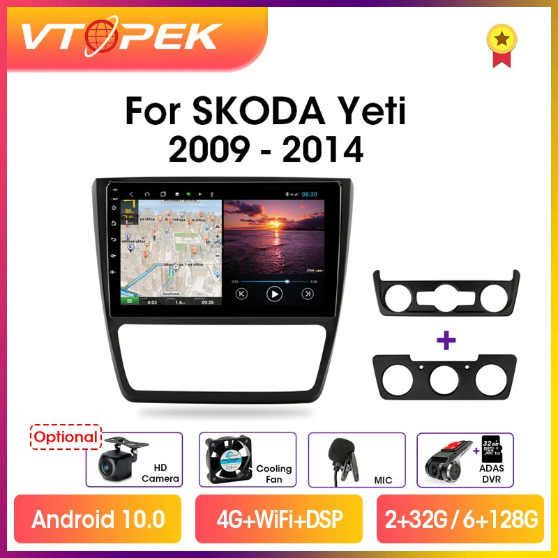 

Vtopek 10.1" 4G+WiFi DSP 2din Android 10.0 Car Radio Multimedia Video Player GPS Navigaion For Skoda Yeti 5L 2009-2014 Head Unit