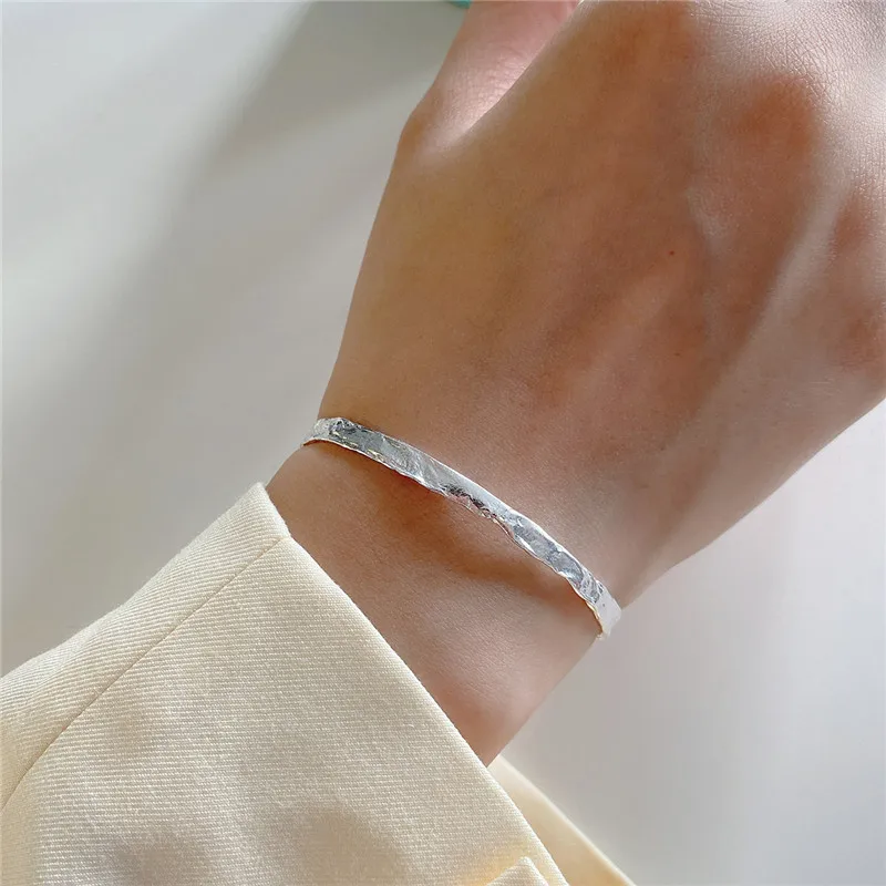 

RUIYI Real 925 Sterling Silver Irregular Niche Bracelet Female Minimalist Individuality Gold Bangle Women Luxury Fine Jewelry