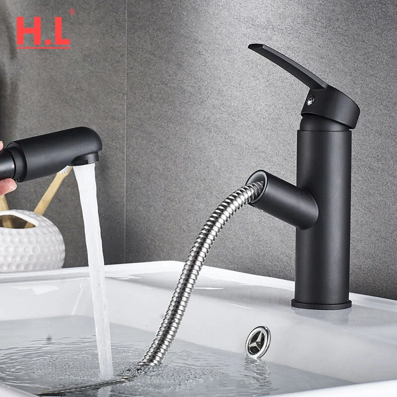 

Смеситель для раковины для ванной, кухни, с одной ручкой, выдвижной кран для раковины, кран для горячей и холодной воды, смесители для крепления на палубе