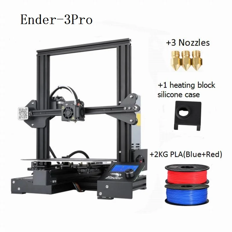 CREALITY 3d принтер Ender-3Pro DIY Kit v-слот большой размер подарочные насадки и нагревательный блок силиконовый рукав+ PLA - Цвет: Add Blue Red PLA