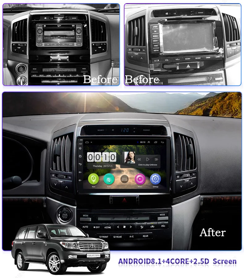 10 1-дюймовый Android 8 1 2.5D Закаленное HD тачскрин радио для Toyota land cruiser 2007-2012 с Bluetooth USB WIFI