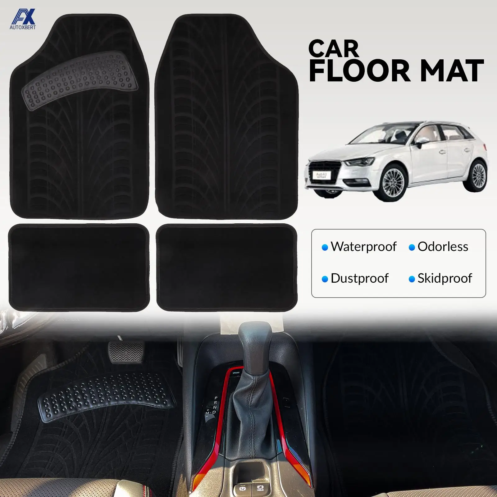 

SET Car Floor Mat Carpet Liner Universal Tire Pattern Rubber Heel Pad Rug For Tesla 3 X Y Mats Customs Non-Slip Protector Cover