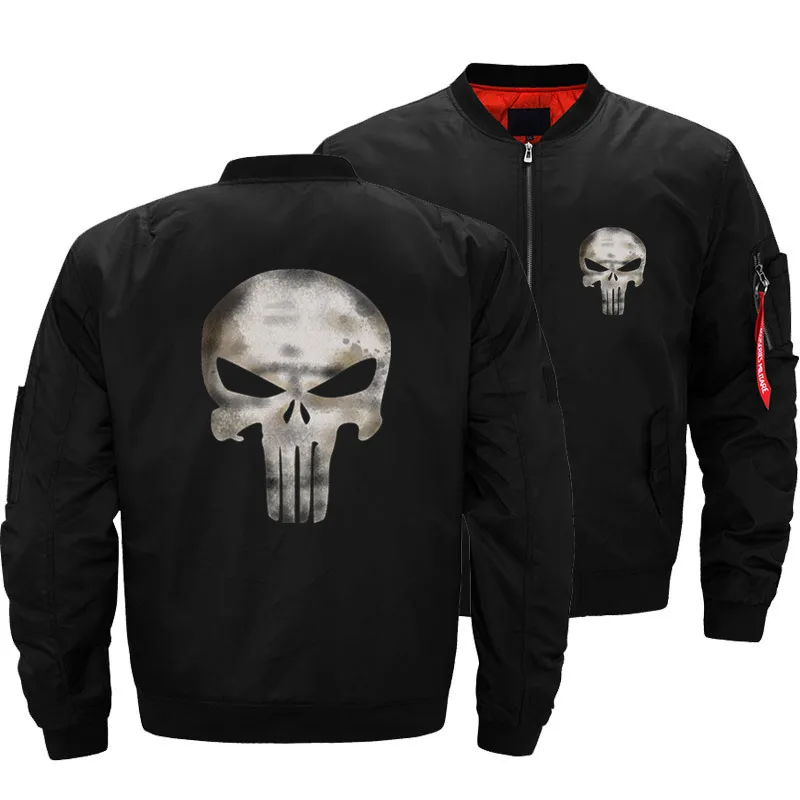 New Punisher No Sweat Skull Logo Black Bomber Jacket Men's Streetwear Windbreaker Pilot Jackets Men Army Green Military Aviator |