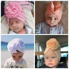Милая детская шапка с цветами, мягкая нейлоновая Шапка-тюрбан для маленьких девочек, однотонная шапка для новорожденных, детская шапка