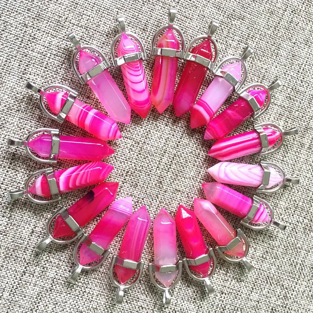 

32X8mm Hexagonal Column Red Agate Charms Pendants For Diy Earrings Necklace Jewelry Making