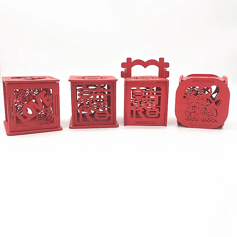 

100 sets Chinese wood red wedding candy box Laser cut wedding box Party decoration