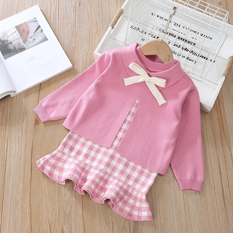

Shriymariy Girl Clothing Set Cute Tops and Pure Color Skirts for Kids Baby Girl Cotton Knitted Clothing Suits Children Cloth Set