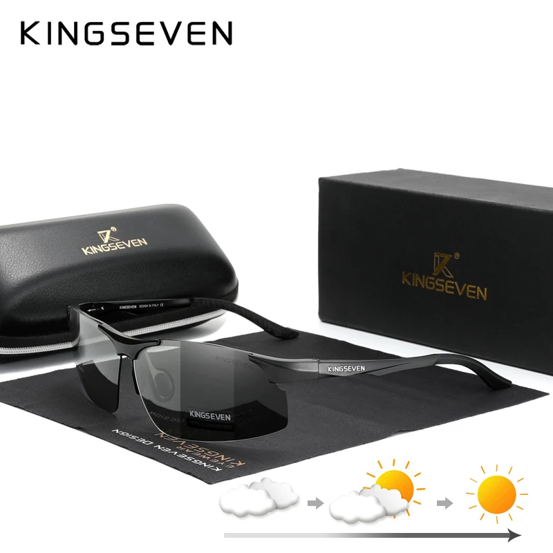 

KINGSEVEN Photochromic Polarized Men's Aluminum Sunglasses Chameleon lens Male Sun Glasses Aviation Women For Men Eyewear 9126