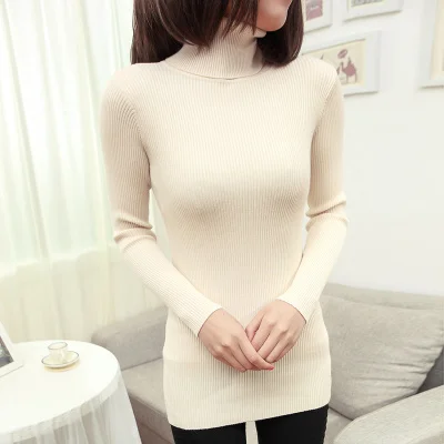 2019 Женская тонкая средняя длина свитер с высоким плотно облегающим шею